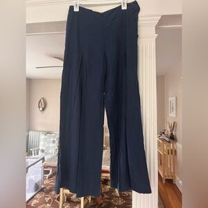 Blue linen wide leg pants